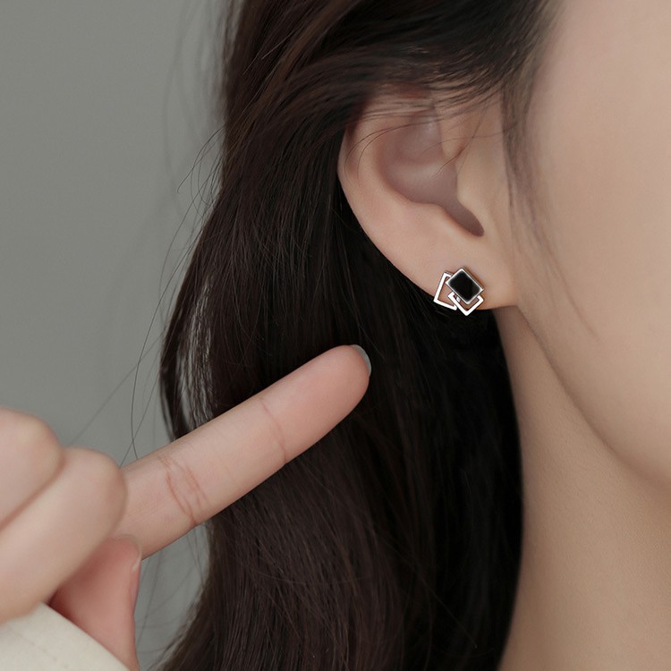 Delicate Silver Geometric Stud Earrings for Women Unique Soft Enamel Mini Triple Square Stacked Studs Earrings for Women Girls Party Wedding Birthday Gifts - Image 2