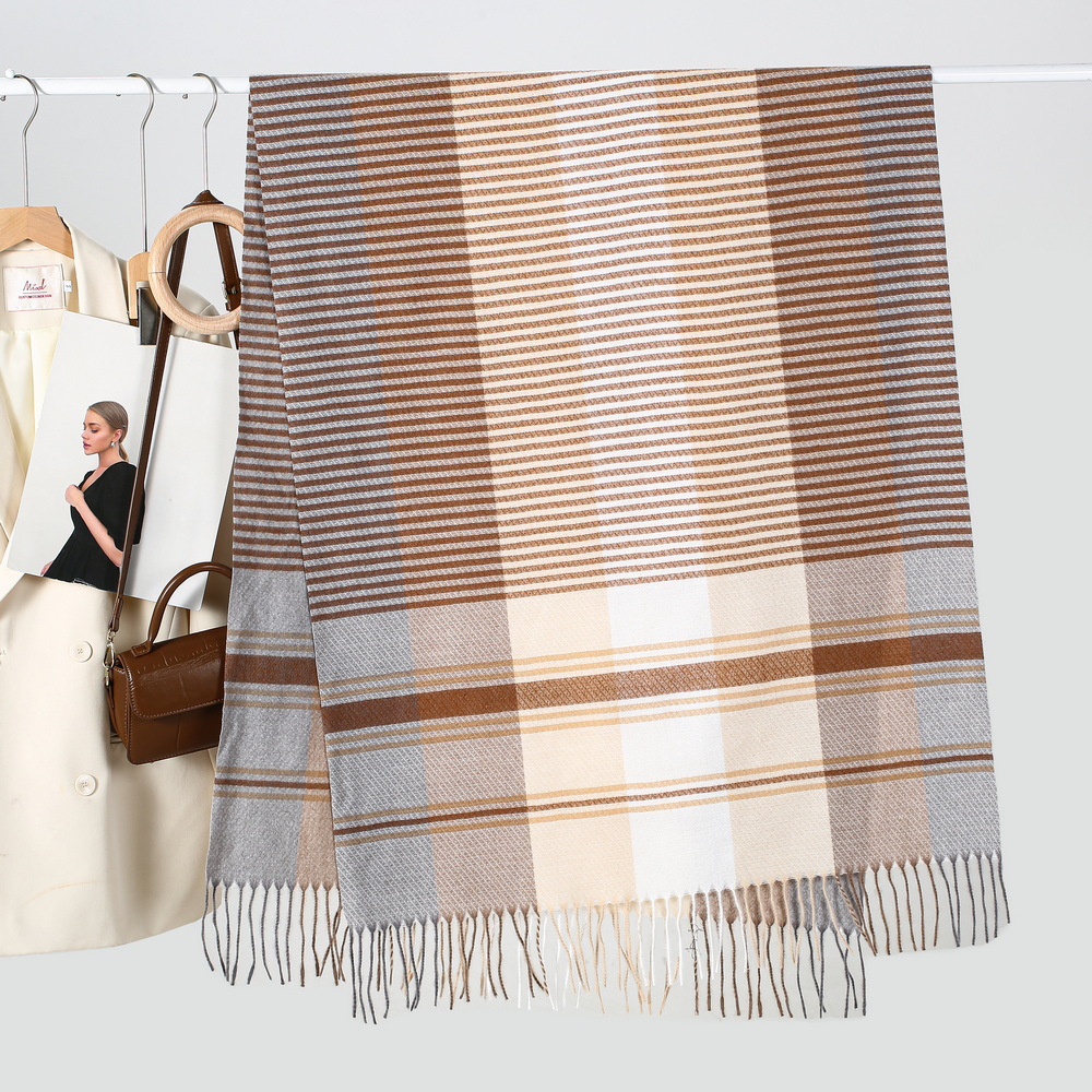 Trendy Fall Winter Scarf Stripes Tassels Soft Warm Blanket Scarves for Women and Men Cashmere Feel Long Shawl Wraps - Image 2