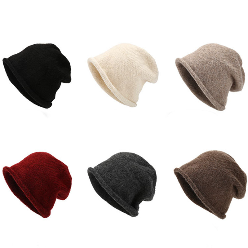 Fashionable Boys Girls Curled Edge Knitted Pile Beanie Cap Fall Winter Warm Acrylic Woolen Hat Solid Chunky Knitted Beanie Hat - Image 2