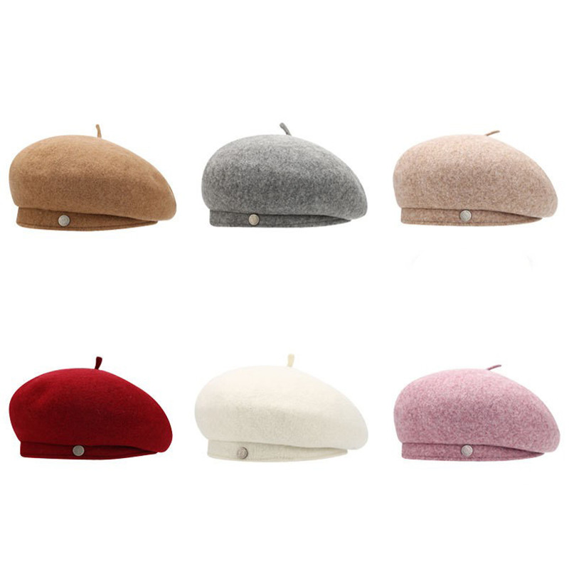 Womens Elegant Wool Beret Hat Fall Winter Warm Solid Plain Wool Berets Cap French Paris Knitting Hat for Women Girls - Image 2