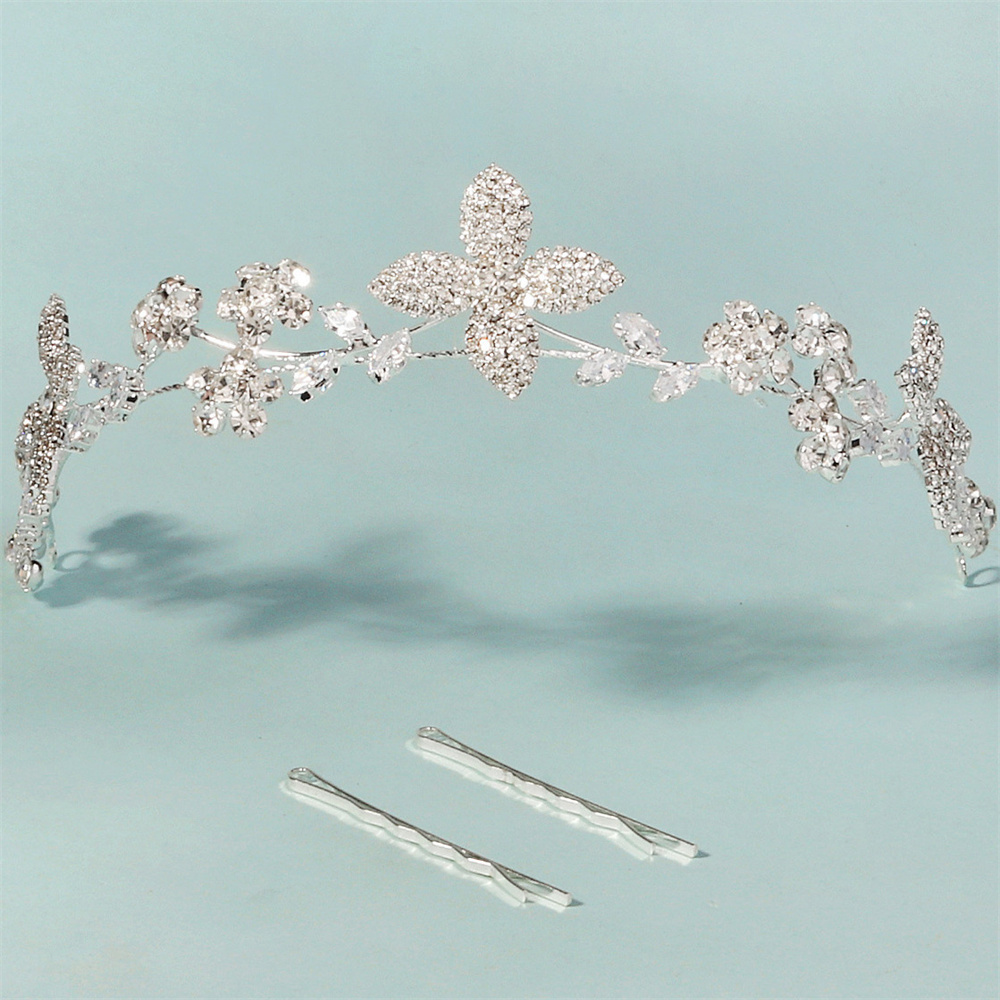 Sweet Crystal Bridal Headpiece Silver Wedding Headbands Rhinestone Flower Brides Hairbands for Women Girls Hair Accessories - Image 2