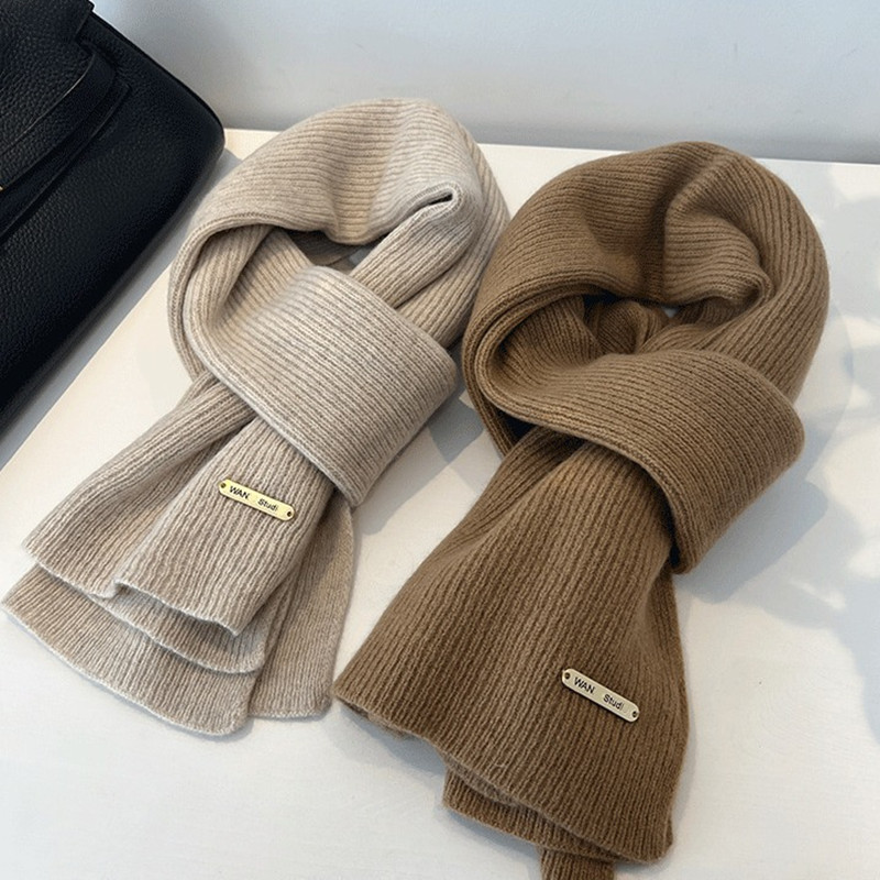 Stylish Knitted Scarf Warm Autumn and Winter Scarf Unisex Multiple Pure Color Warm Neck Knitting Yarn Plain Scarf - Image 2