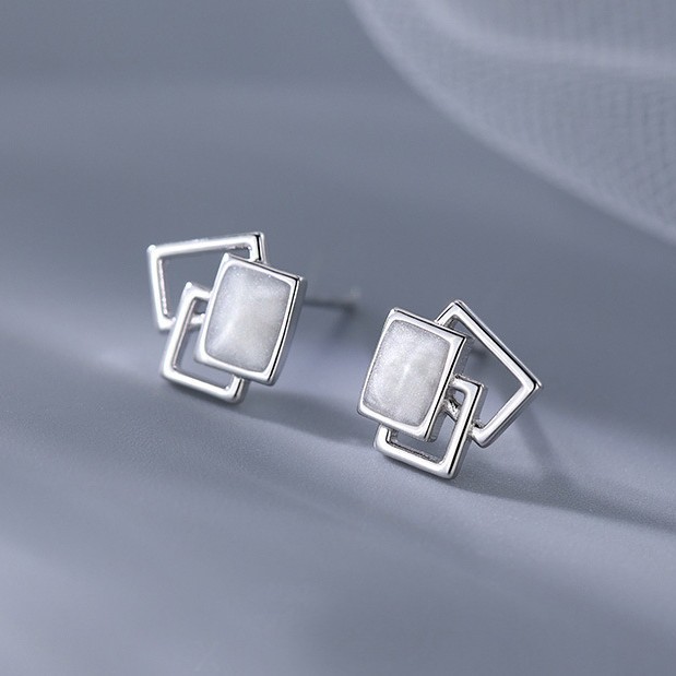 Delicate Silver Geometric Stud Earrings for Women Unique Soft Enamel Mini Triple Square Stacked Studs Earrings for Women Girls Party Wedding Birthday Gifts - Image 3