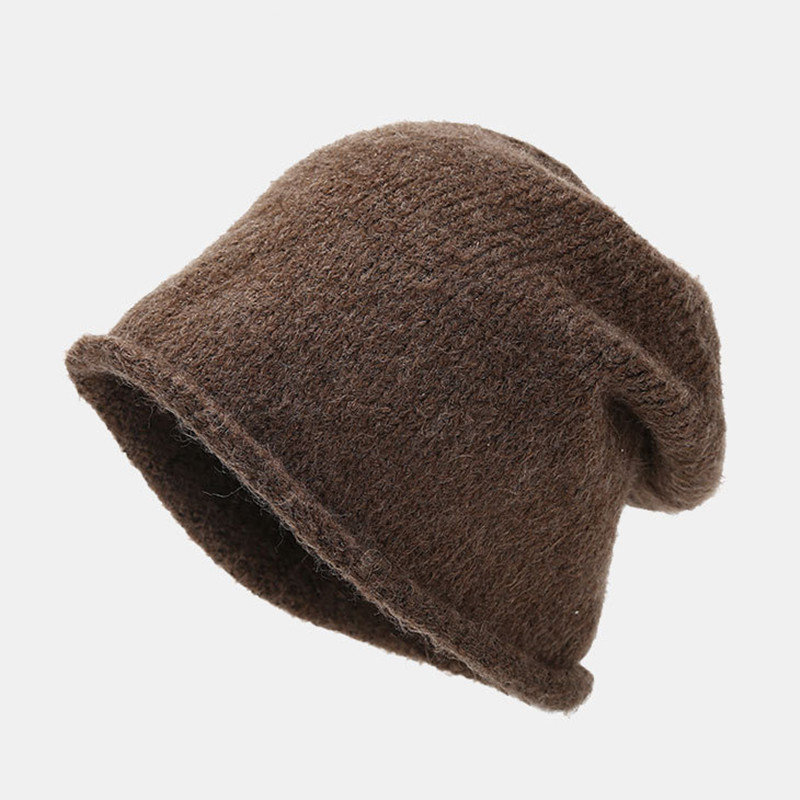 Fashionable Boys Girls Curled Edge Knitted Pile Beanie Cap Fall Winter Warm Acrylic Woolen Hat Solid Chunky Knitted Beanie Hat - Image 8