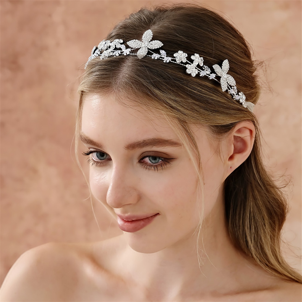 Sweet Crystal Bridal Headpiece Silver Wedding Headbands Rhinestone Flower Brides Hairbands for Women Girls Hair Accessories - Image 3