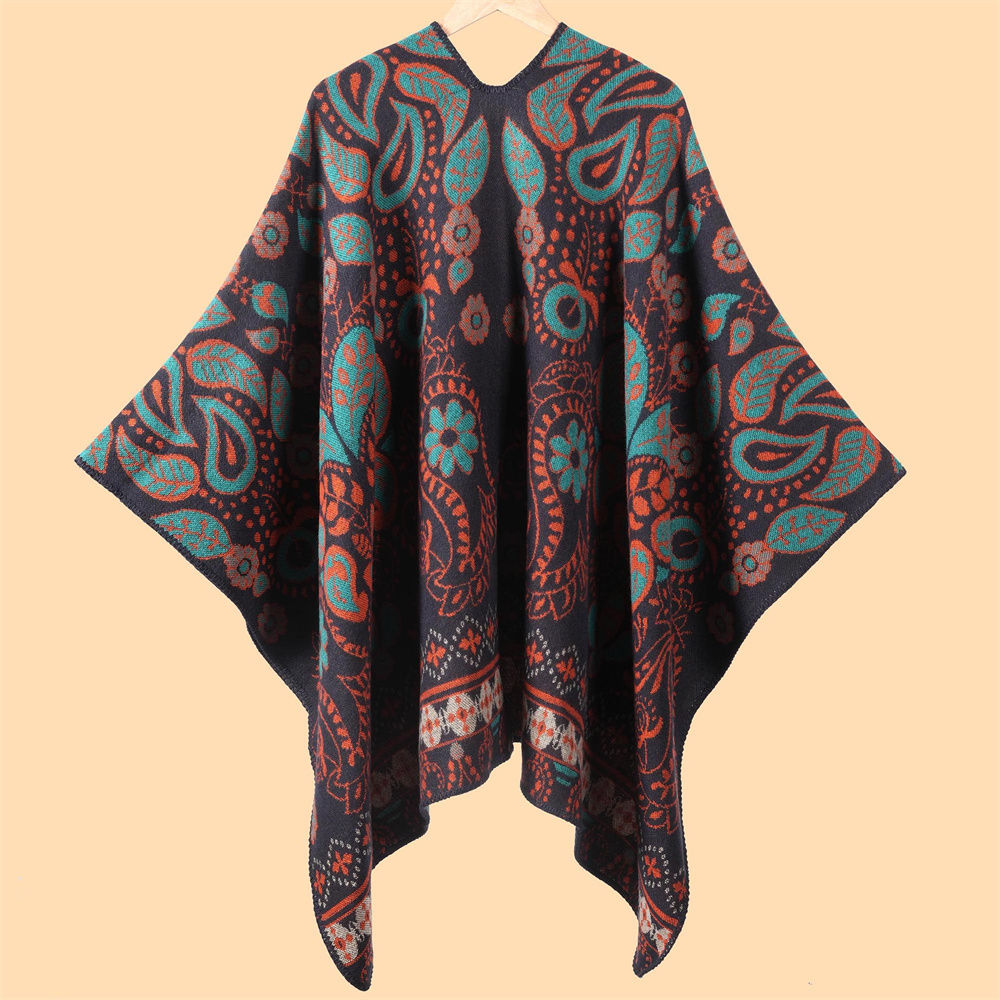Women’s Colorful Cashew Shawl Wrap Open Front Knitting Jacquard Poncho Cape Thick and Warm Fall Winter Blanket for Women - Image 5
