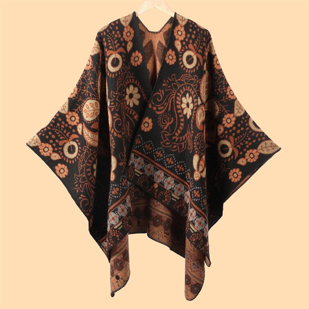 Women’s Colorful Cashew Shawl Wrap Open Front Knitting Jacquard Poncho Cape Thick and Warm Fall Winter Blanket for Women - Image 4
