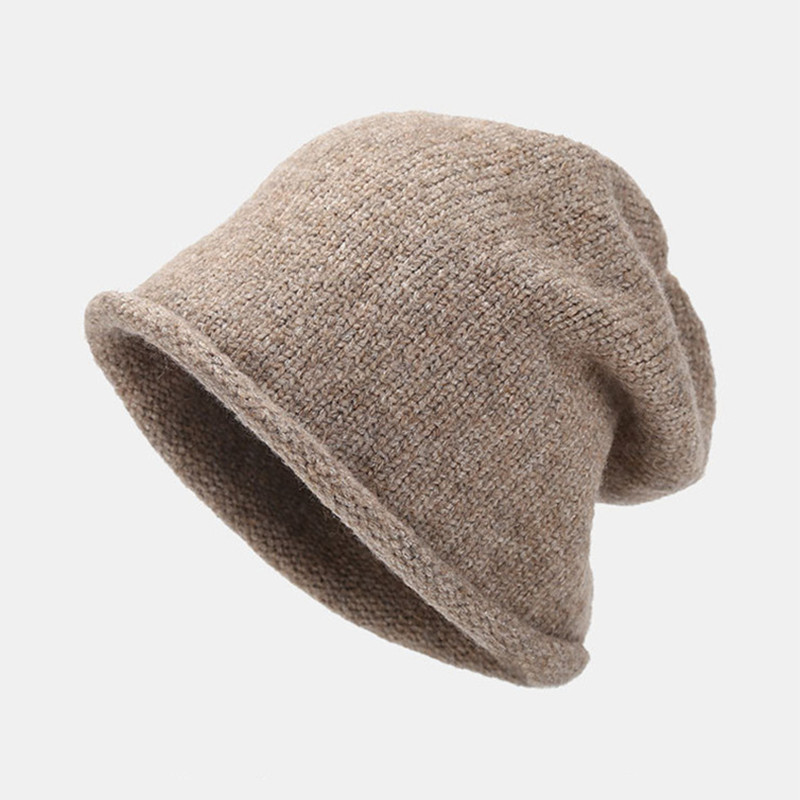 Fashionable Boys Girls Curled Edge Knitted Pile Beanie Cap Fall Winter Warm Acrylic Woolen Hat Solid Chunky Knitted Beanie Hat - Image 5