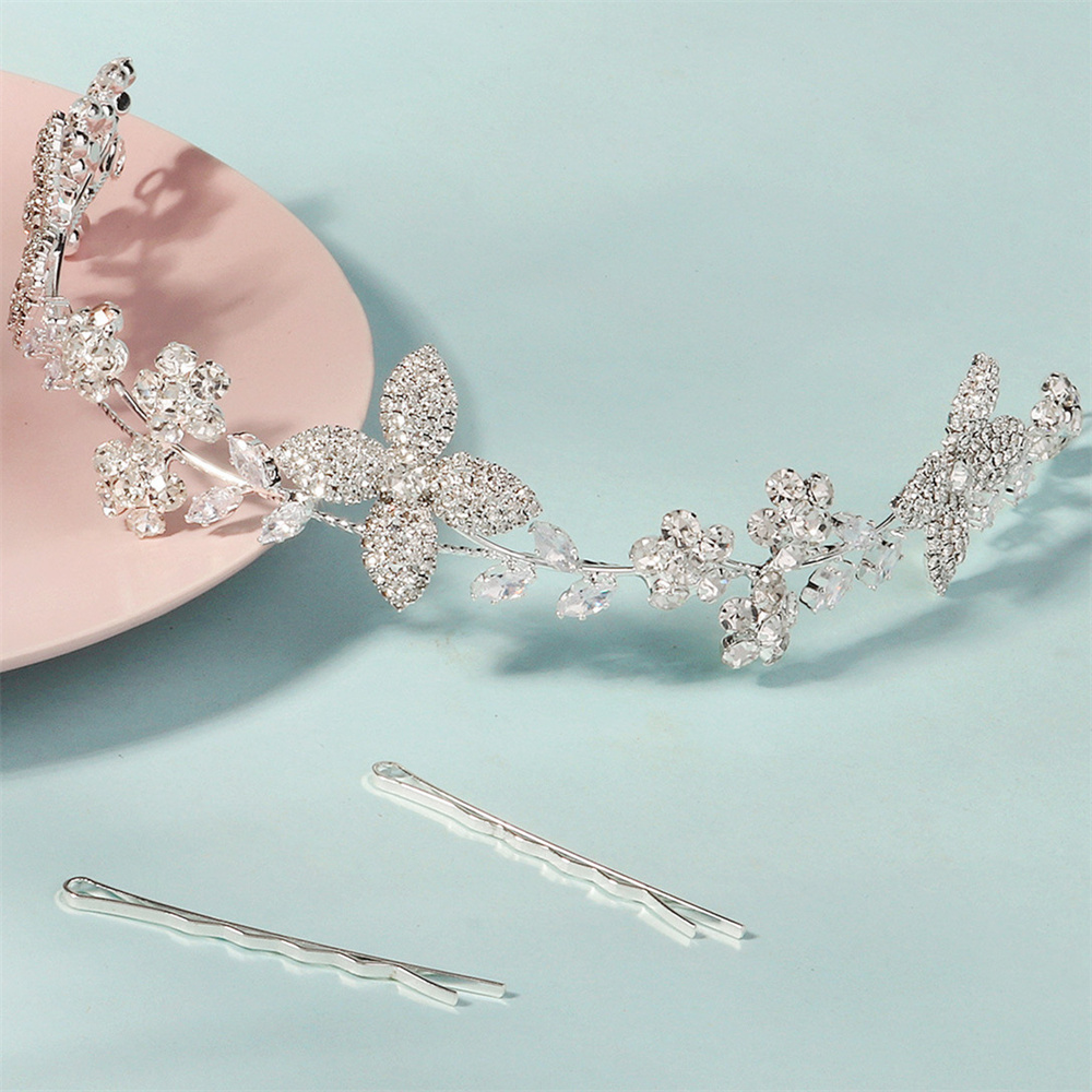 Sweet Crystal Bridal Headpiece Silver Wedding Headbands Rhinestone Flower Brides Hairbands for Women Girls Hair Accessories - Image 4