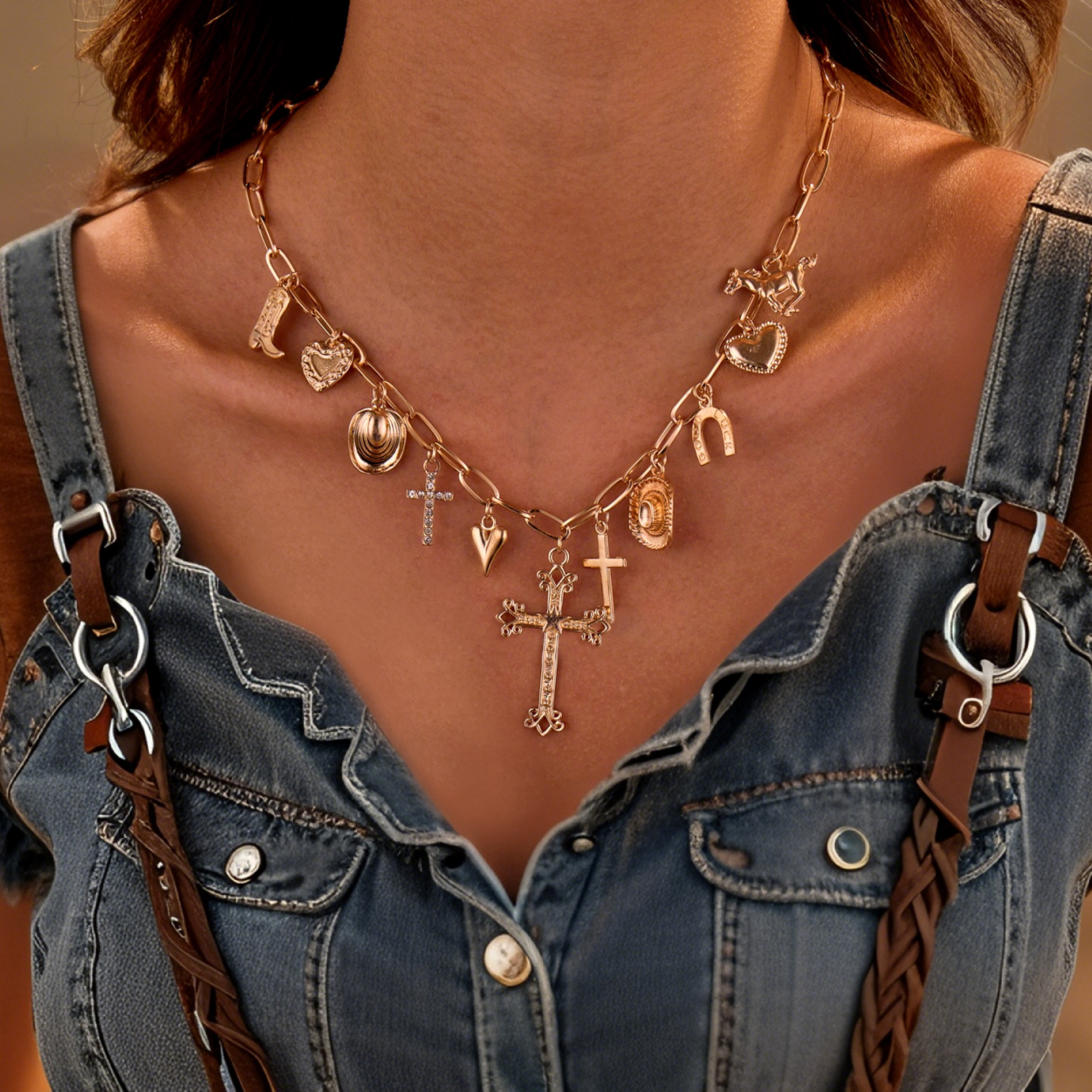 Boho Shell Sea Horse Fish Fishstar Cross Pendant Charms Bracelet Necklace Jewelry Sets for Women Girls Beach Holiday Fashion Jewelry Gifts - Image 4