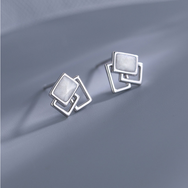 Delicate Silver Geometric Stud Earrings for Women Unique Soft Enamel Mini Triple Square Stacked Studs Earrings for Women Girls Party Wedding Birthday Gifts - Image 5