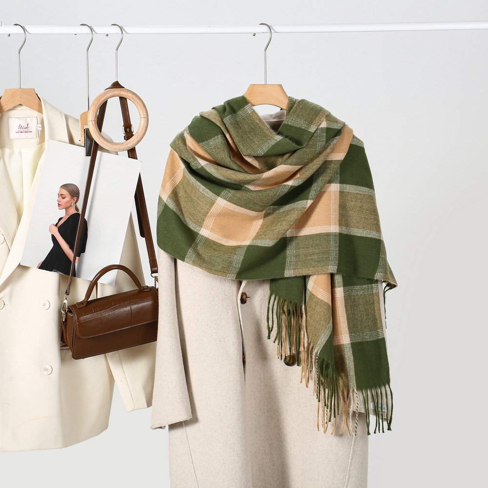 Elegant Super Soft Luxury Cashmere Feel Check Scarf for Men and Women Trendy Fall and Winter Warm Scarf Multicolor Check Classic Scarves - Image 5