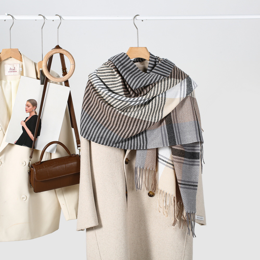 Trendy Fall Winter Scarf Stripes Tassels Soft Warm Blanket Scarves for Women and Men Cashmere Feel Long Shawl Wraps - Image 5