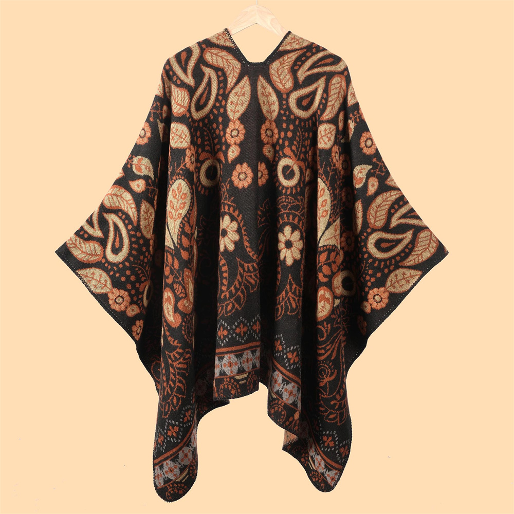 Women’s Colorful Cashew Shawl Wrap Open Front Knitting Jacquard Poncho Cape Thick and Warm Fall Winter Blanket for Women - Image 6