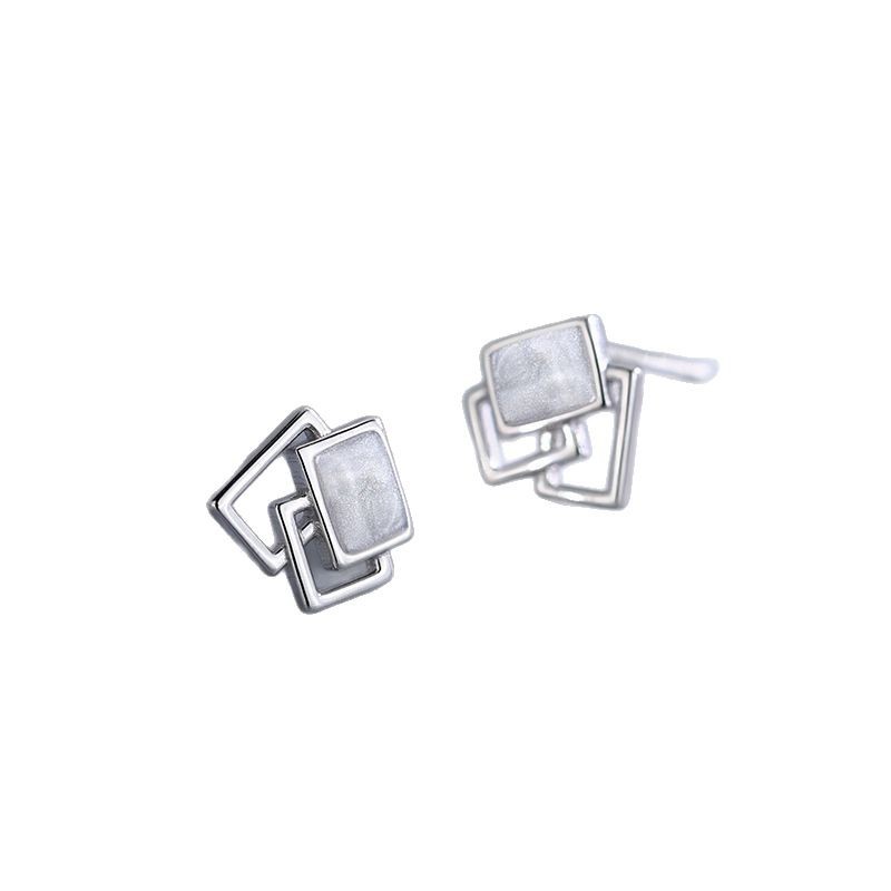 Delicate Silver Geometric Stud Earrings for Women Unique Soft Enamel Mini Triple Square Stacked Studs Earrings for Women Girls Party Wedding Birthday Gifts - Image 6