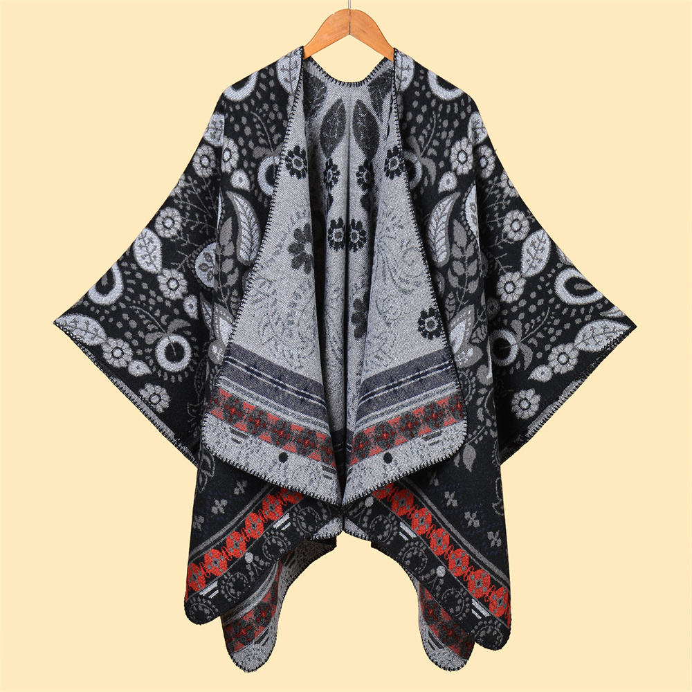 Women’s Colorful Cashew Shawl Wrap Open Front Knitting Jacquard Poncho Cape Thick and Warm Fall Winter Blanket for Women - Image 3