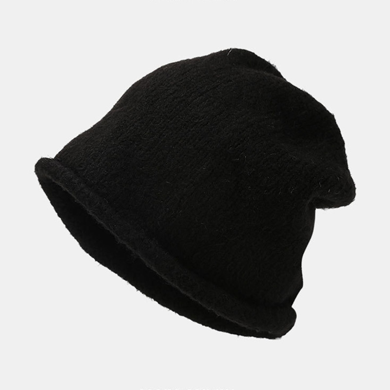 Fashionable Boys Girls Curled Edge Knitted Pile Beanie Cap Fall Winter Warm Acrylic Woolen Hat Solid Chunky Knitted Beanie Hat - Image 3