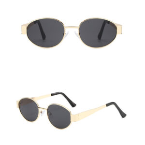 Retro Oval Sunglasses for Women Men Metal Oval Fashion Sunglasses 90S Vintage Shades Driving Sunglasses for Sun Protection