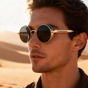 Personalized Reflective Lens Round Trendy Sunglasses for Men Women Retro Gothic Steampunk Sunglasses Round Lens Metal Frame Polarized Sunglasses