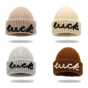 Letter luck embroidery knitted Beanie