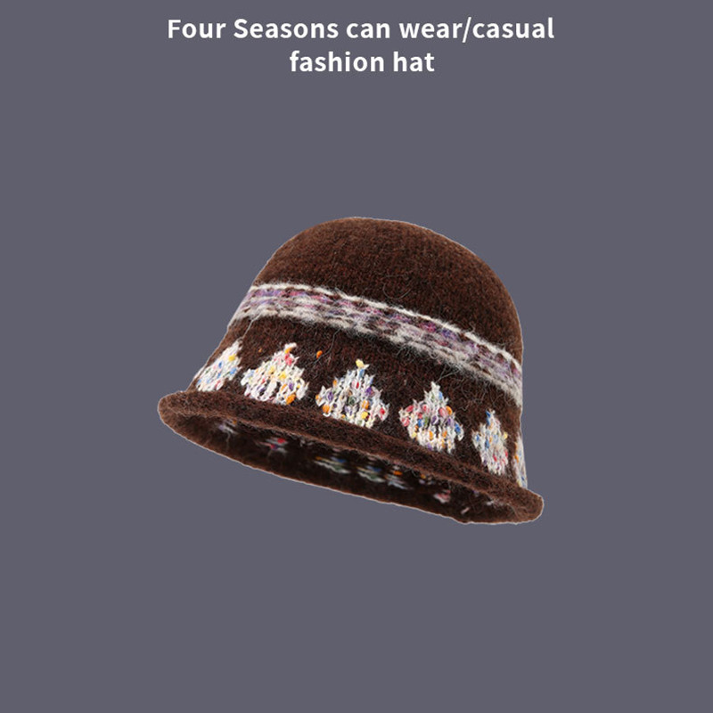 Winter Warm Woolen Knitted Bucket Hat Dainty Beanie
