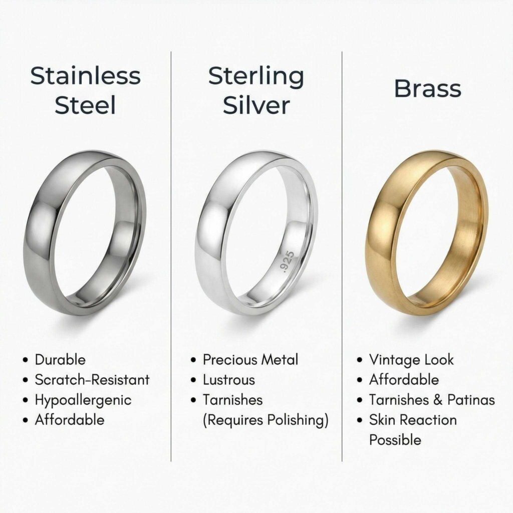 Brass Stainless Steel and Sterling Silver Jewelry Material Comparison